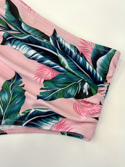 Leaf Print Halter Pink Bikini Swimsuit