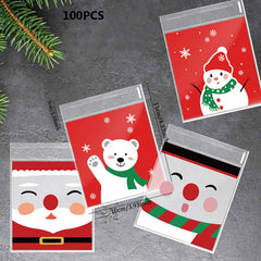 100pcs Christmas Self Adhesive Packaging Bag Xmas Party Supplies