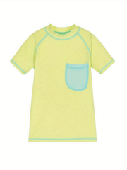 Boy's T shirt Swimsuit Clash Pocket Front Stretchy Bathing Suit