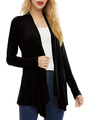 Casual Cardigan Women's Plus Solid Long Sleeve Open Front