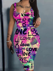Tank Dress Women's Tie Dye Heart & Art Print Bodycon Dress
