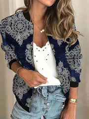 Graphic Print Zipper Jacket Baseball Neck Outerwear