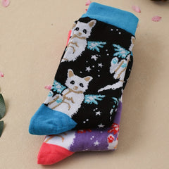 2 Pairs Cat Print Mid Tube Socks Women's Stockings