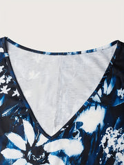 Floral Print V Neck Stretch Dress