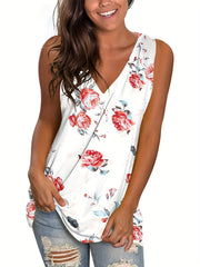 Floral Print V Neck Tank Top Sleeveless Casual Summer Women's Clothing