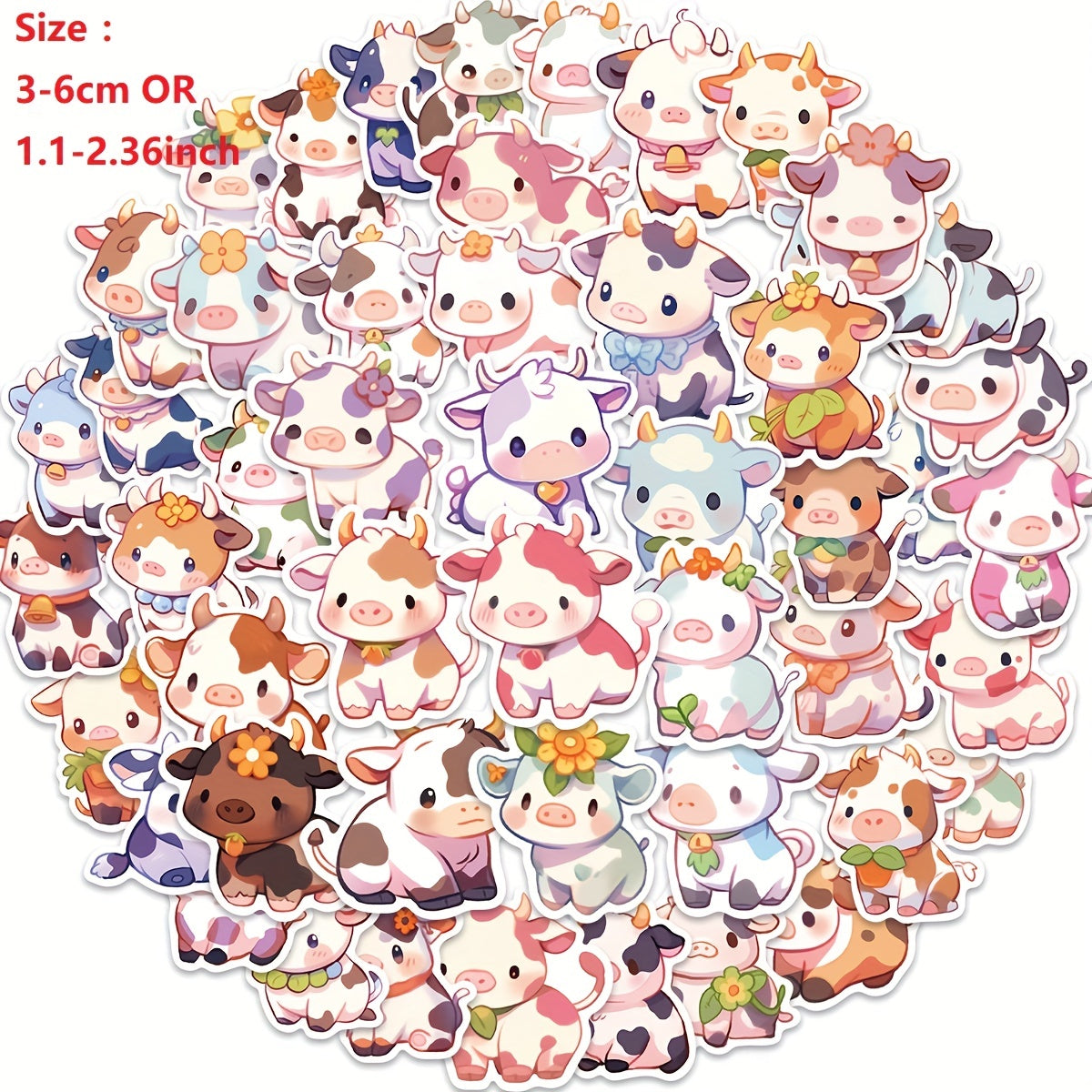 50pcs Rainbow Cow Graffiti Stickers for DIY Waterproof Decoration