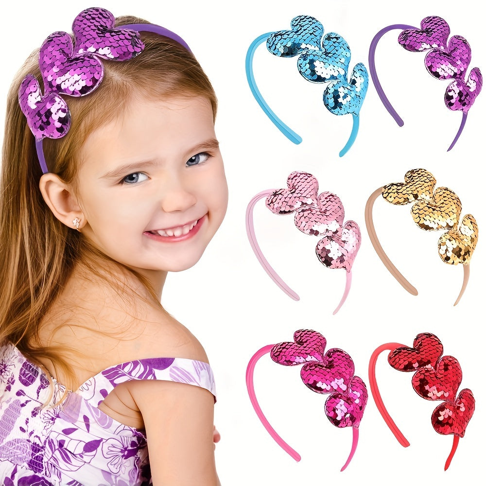 Pink Sequins Heart Headband Glitter Hair Hoop Girls Hair Accessories