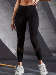 Women's Tummy Control Yoga Leggings Mesh Contrast Tight Fitting Pants