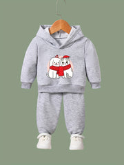 Lovely Puppy & Kitty Print Hoodies Jogger Set for Girls