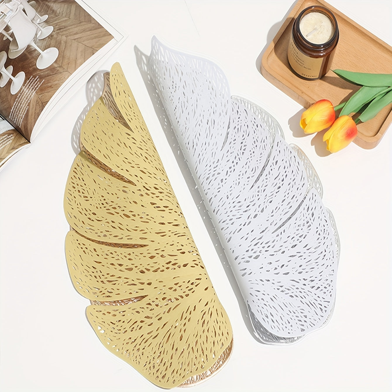 2pcs PVC Leaf Placemat Holloway Washable Reusable Non slip Heat Insulation Mat