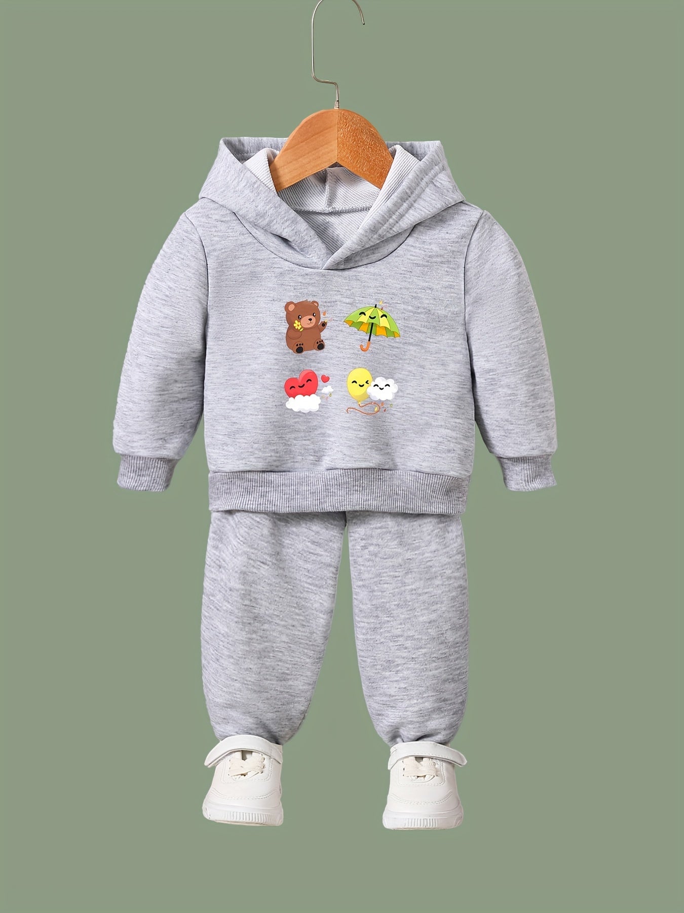 Bear & Heart Pattern 2pcs Breathable Activewear Sets Girls