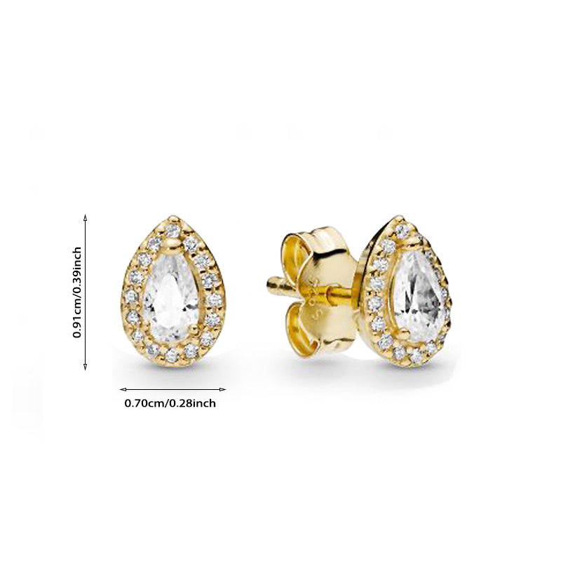 Zircon Girl Earrings Platinum Rose Hollow Clover Round Square