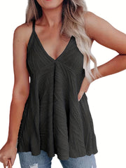 Textured Spaghetti Strap Top V Neck Sleeveless Cami