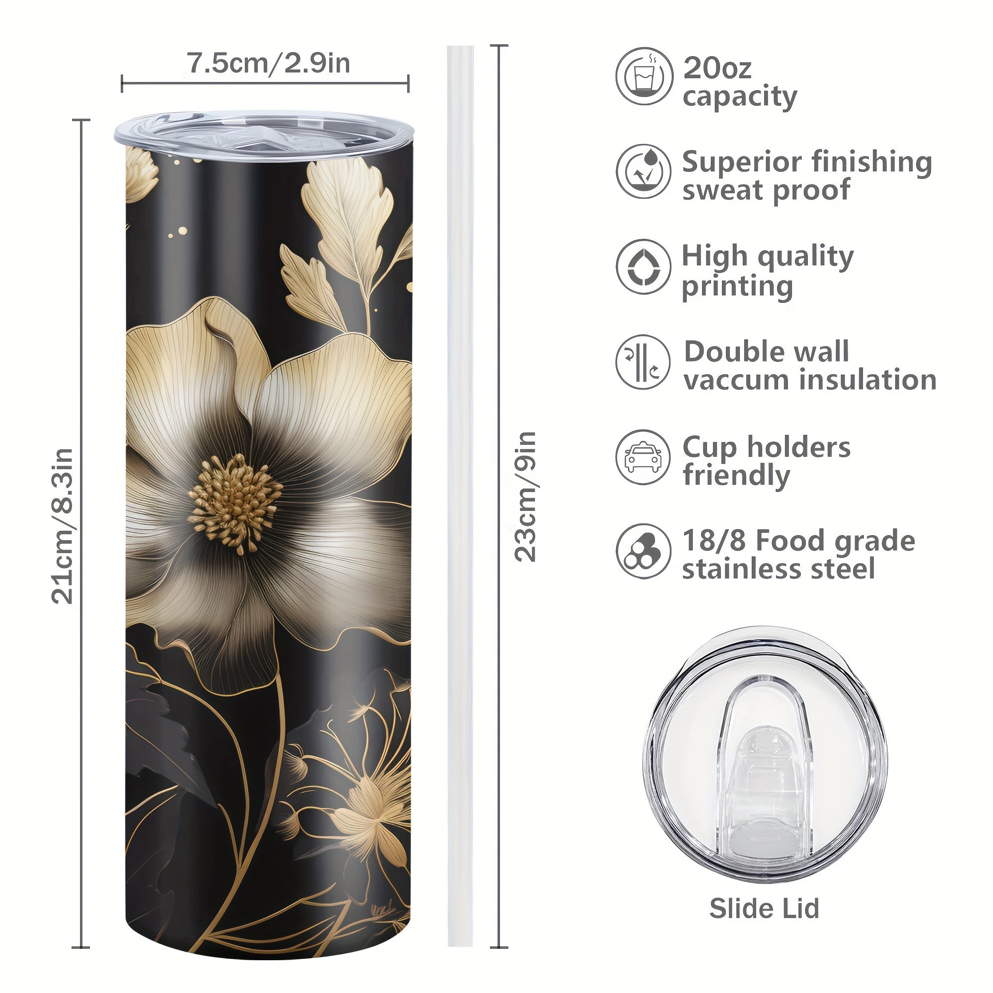 Custom Name Floral Print 20oz Stainless Steel Tumbler