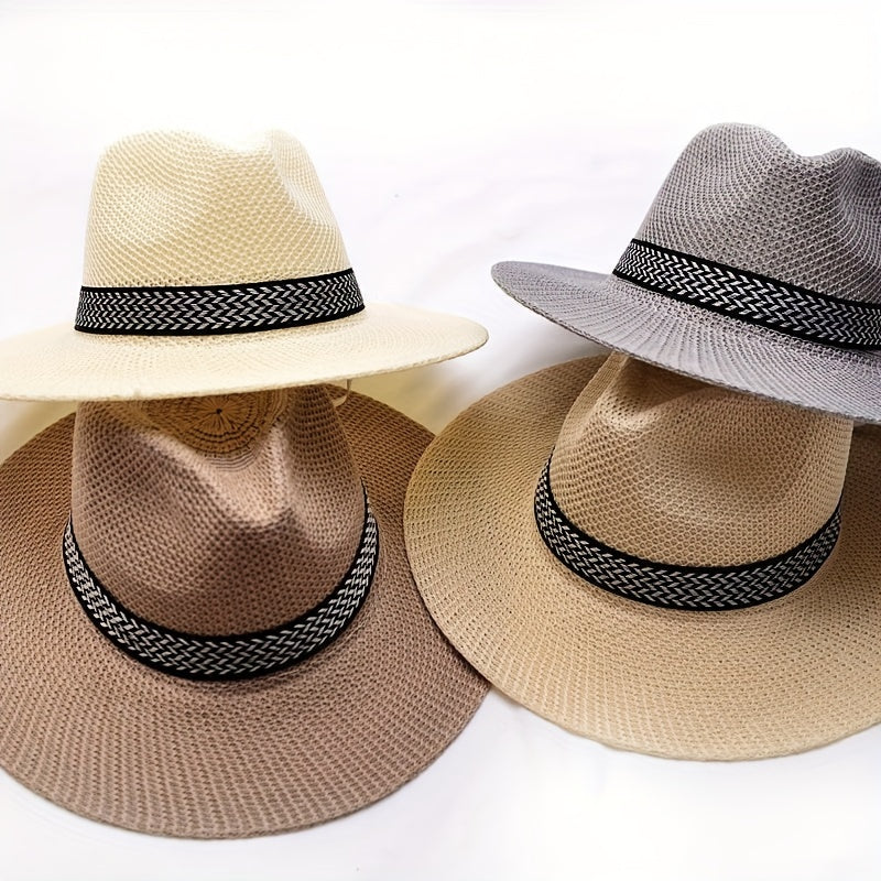 Men's Summer Straw Sun Hat Middle-aged Fisherman Breathable Sunscreen Hat