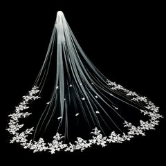 Lace Floral Wedding Veil with Floral Applique Forest Style for Weddings