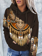 Tribal Print Kangaroo Pocket Hoodie Long Sleeve Hoodie