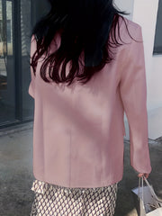 Solid Flap Pockets Blazer Lapel Long Sleeve Blazer for Office & Work