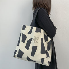 Canvas Tote Bag Large Capacity Zippered Travel Shopper