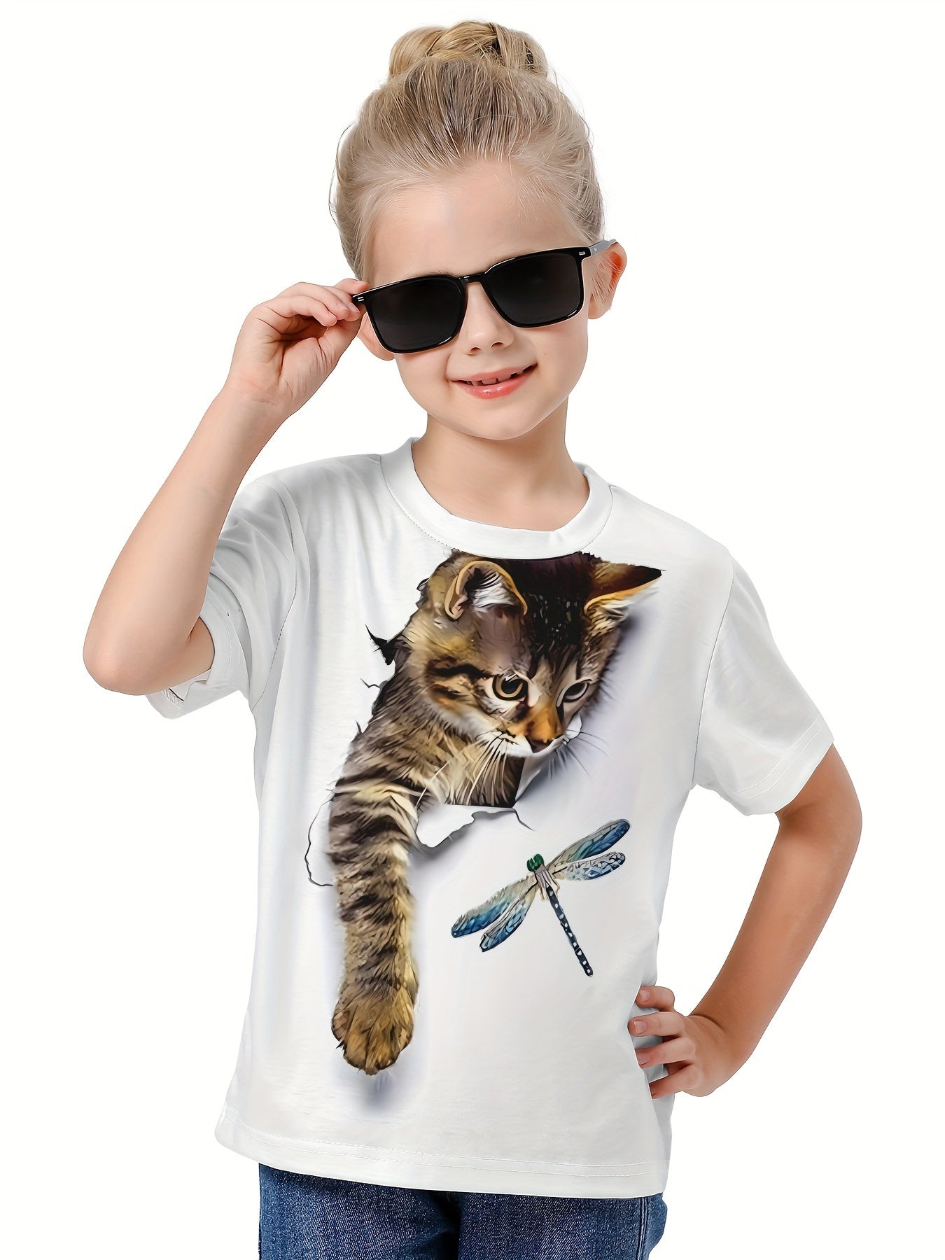 Kids 3D Cat Print T-shirt Short Sleeve Tees Summer Clothes