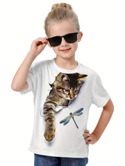 Kids 3D Cat Print T-shirt Short Sleeve Tees Summer Clothes