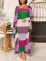 Colorblock Cardigan & Midi Dress Set