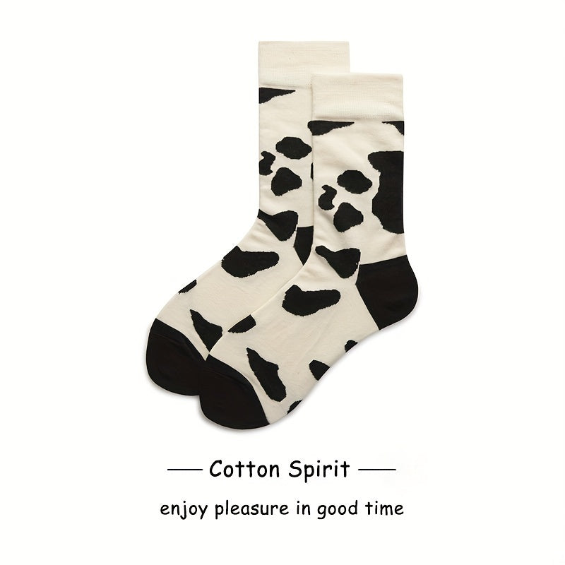 Cow Spot Print Mid Tube Socks Women's Stockings