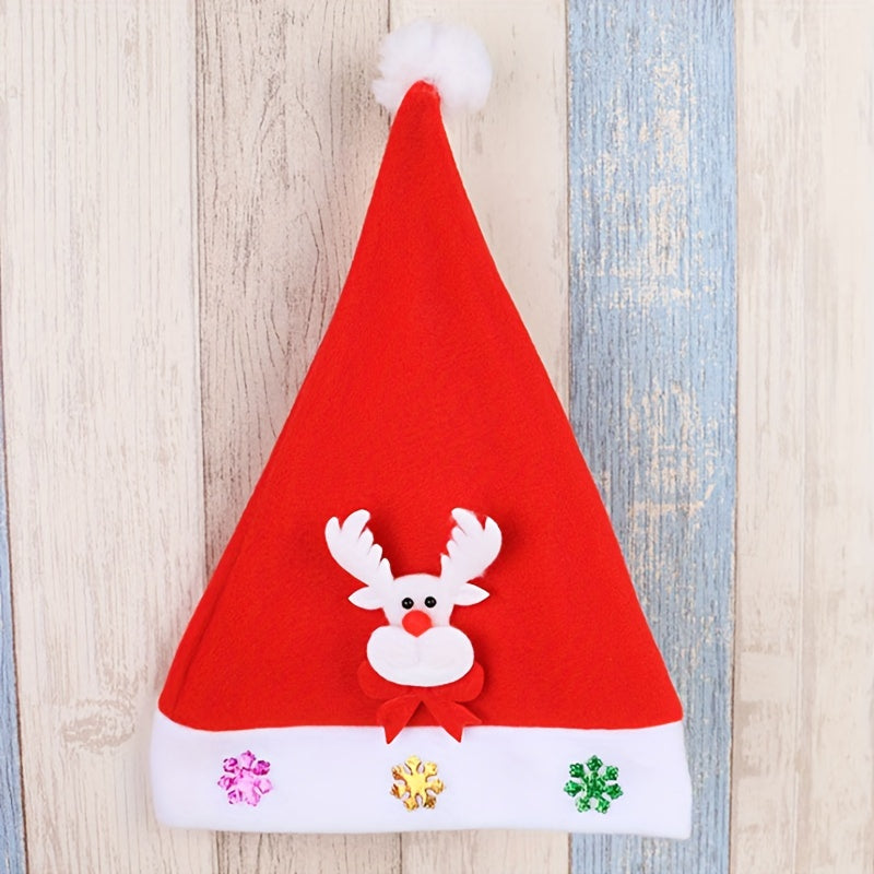 Christmas Santa Hat Red Xmas Holiday Hat With Santa Snowman And Reindeer