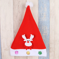 Christmas Santa Hat Red Xmas Holiday Hat With Santa Snowman And Reindeer