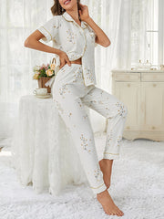 Floral Print Pajama Set Short Sleeve Top & Pants