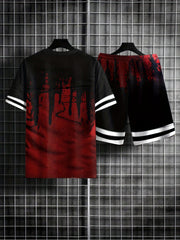 Men's 2Pcs Outfits 3D Print Short Sleeve T-shirt & Drawstring Shorts Set