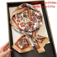 Vintage Paisley Print Skinny Scarf Long Ribbon Neckerchief Satin Twilly