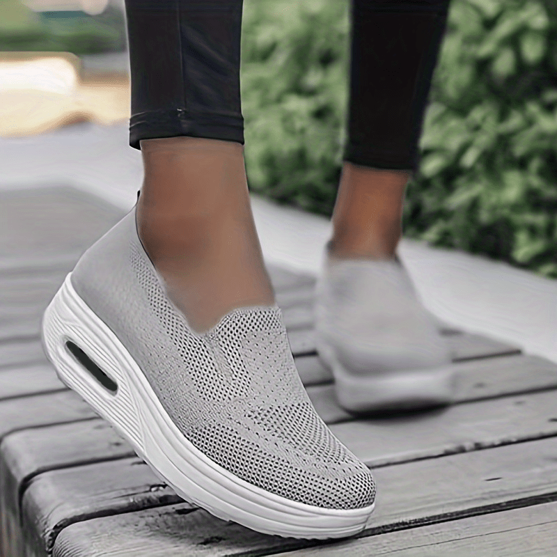 Women's Knit Slip-On Sneakers Air Cushion Comfort Walking Shoes