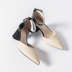 Block Heel Sandals Pointed Toe Buckle Strap Shoes Colorblock Pumps