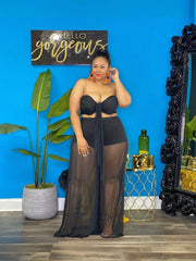 Sexy Outfit: Solid Knot Tube Top & Wide Leg Pants Two Piece Set