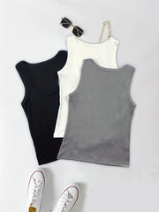Solid Crew Neck Tank Top 3 Pack Women's Sleeveless Tank Top
