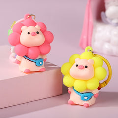 Cartoon Sun Flower Piggy Keychain for Kids & Girls
