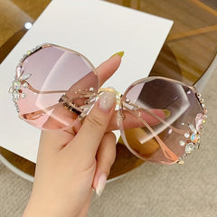 Teen Girls Rimless Sunglasses with Diamond Inlay