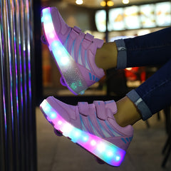 Girl's LED Light Up Roller Shoes with Hook and Loop Closure