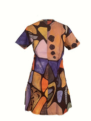 Geometric Pattern Lounge Dress Short Sleeve Crew Neck Home Dress