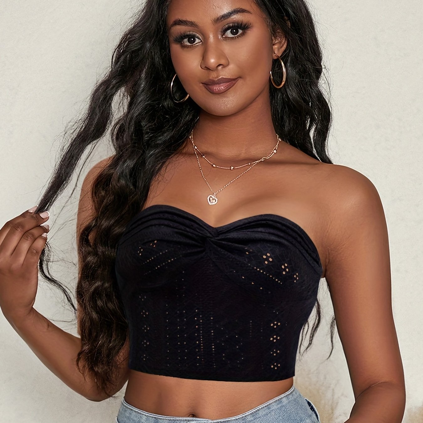 Women's Eyelet Tube Top Bandeau Crop Top