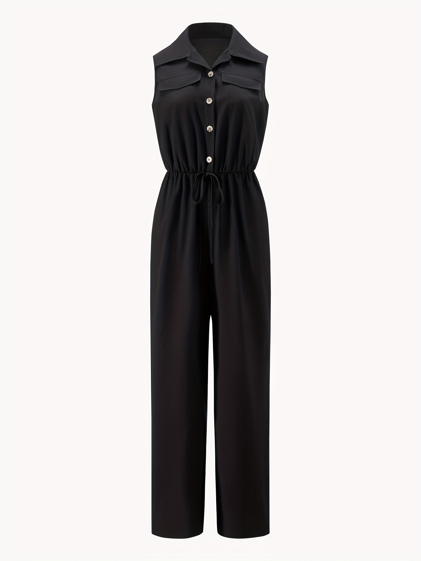 Casual Button Front Jumpsuit Drawstring Waist