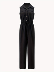 Casual Button Front Jumpsuit Drawstring Waist