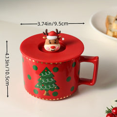 338ml Christmas Ceramic Mug with Lid, Coffee Cup for Camping & Travel