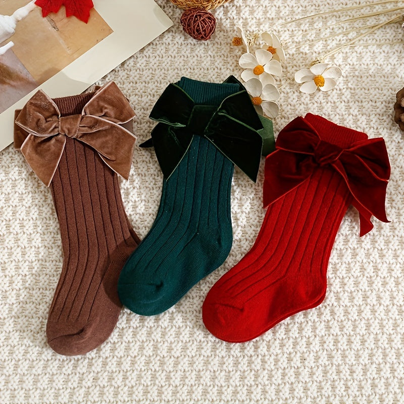 5 Pairs Baby Girl Bowknot Knee High Socks Spring Autumn