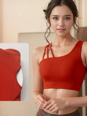 Asymmetrical Neck Sporty Top High Stretch Crop Top
