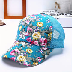 Flower Print Colorful Trucker Hat Mesh Baseball Cap Sunscreen Dad Hats