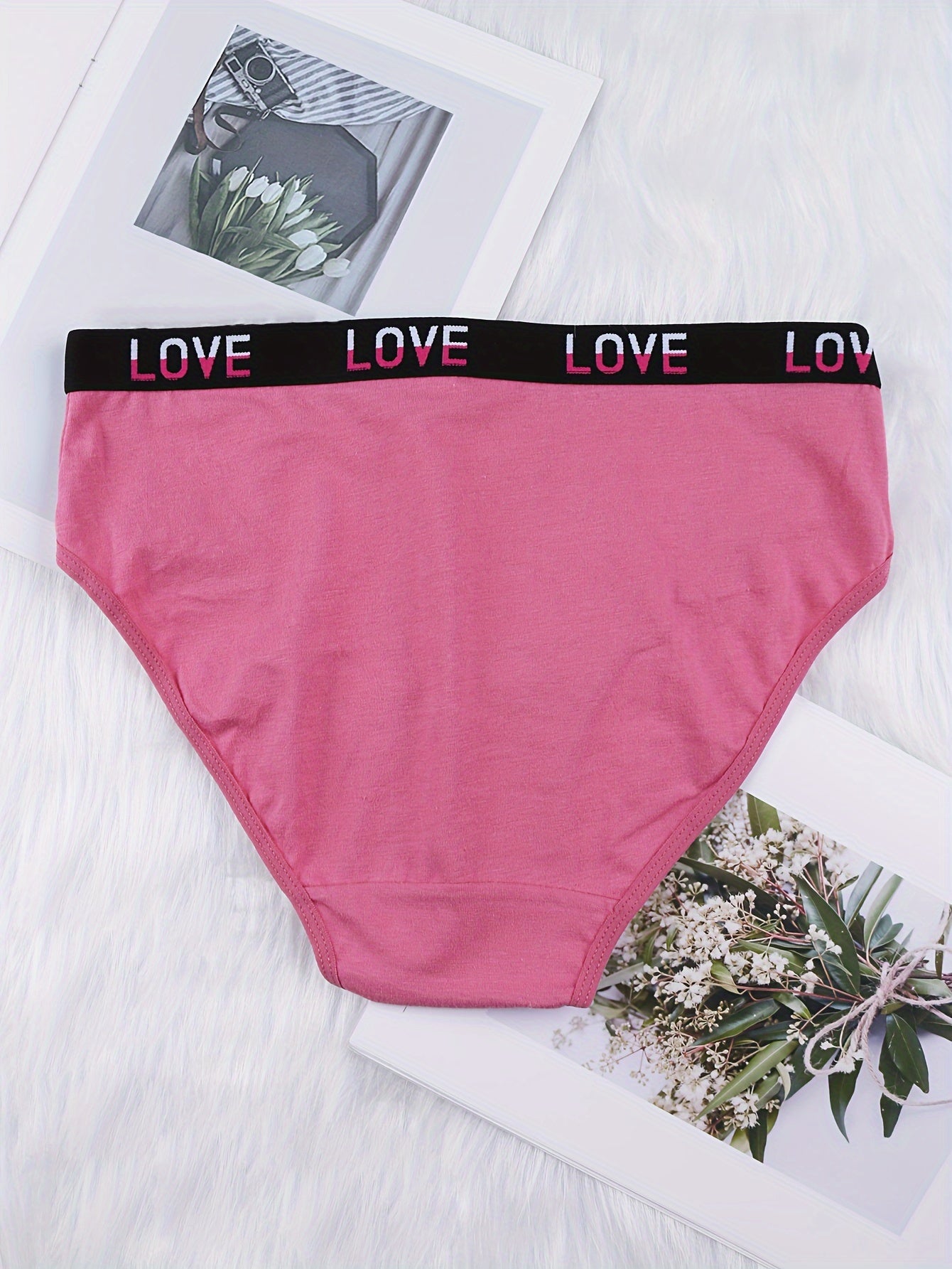 6pcs Mixed Letter Tape Briefs Comfy & Breathable Elastic Panties
