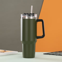 30oz Stainless Steel Vacuum Cup With Handle & Straw