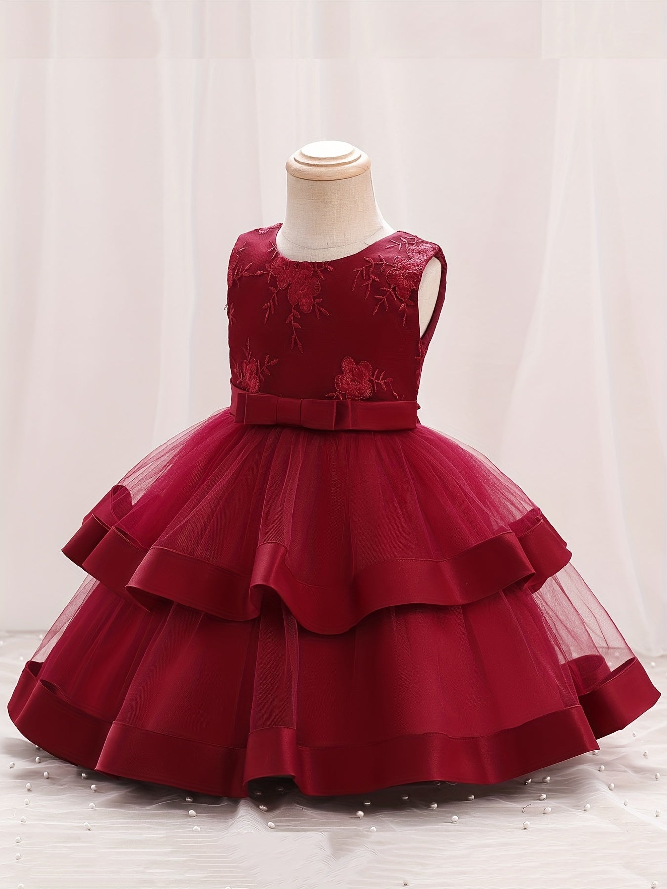 Baby Girls Floral Sleeveless Backless Layered Mesh Princess Dress